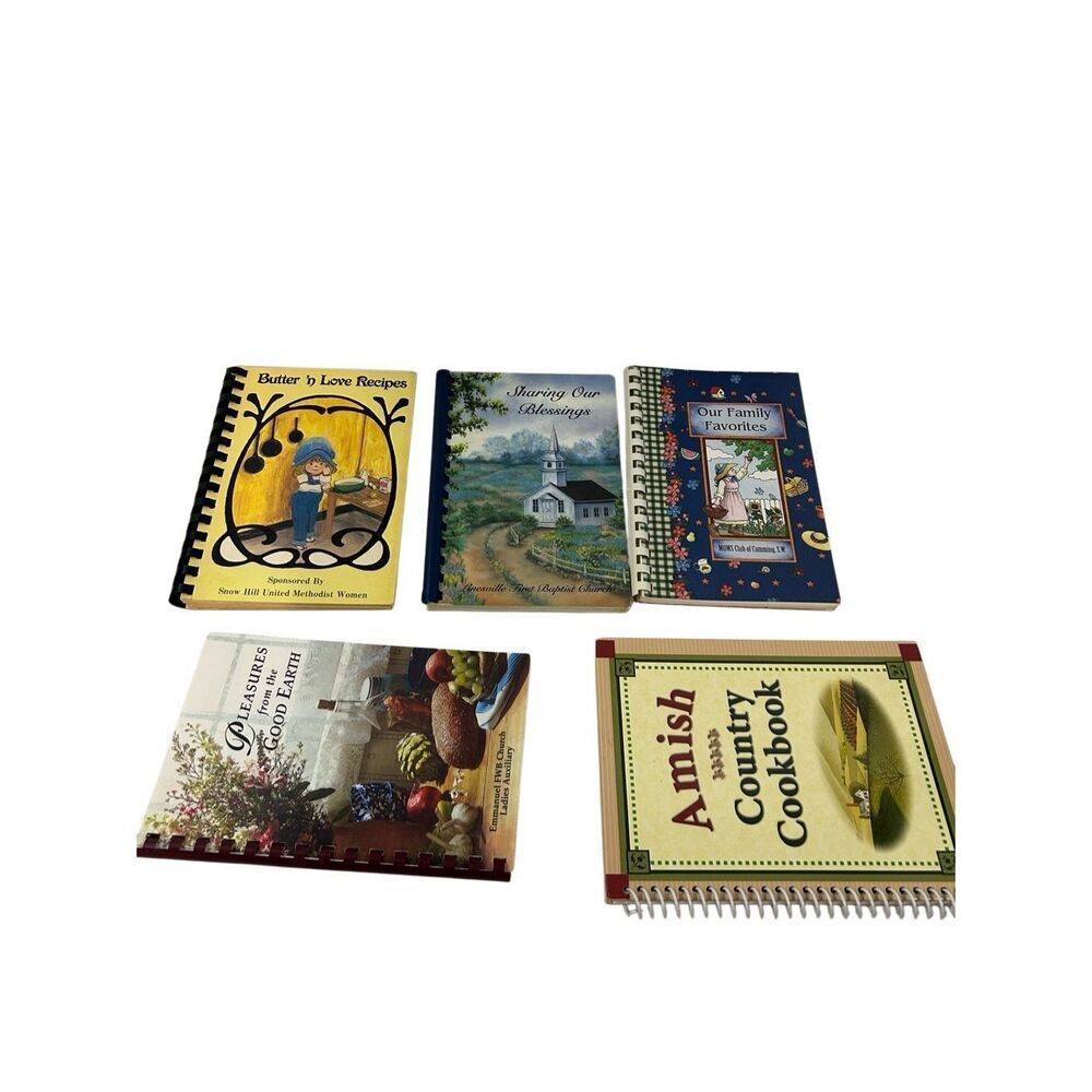 5 Church Recipe cookbooks books lot vintage Amish‎